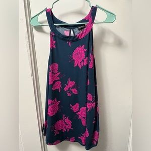 Torrid navy blue & pink floral halter/tank style blouse